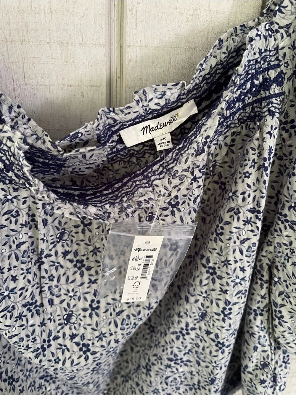 Madewell Jeanette Blue Florentine Floral Puff Sleeve Top 3X NWT Cottagecore